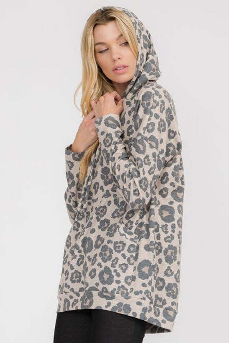 Grey leopard print discount hoodie