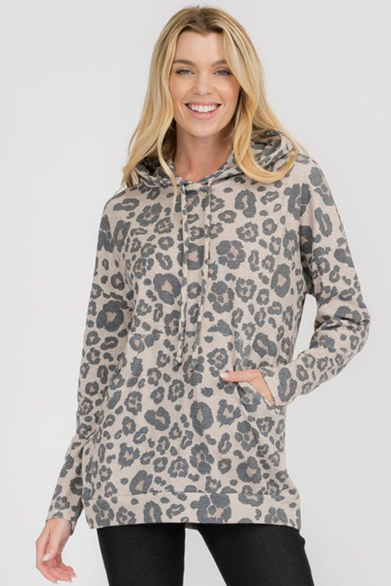 Grey leopard best sale print hoodie